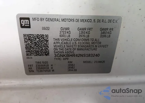 2022 Chevrolet Blazer Awd 2Lt из США, поврежденный, VIN 3GNKBHR42NS183240